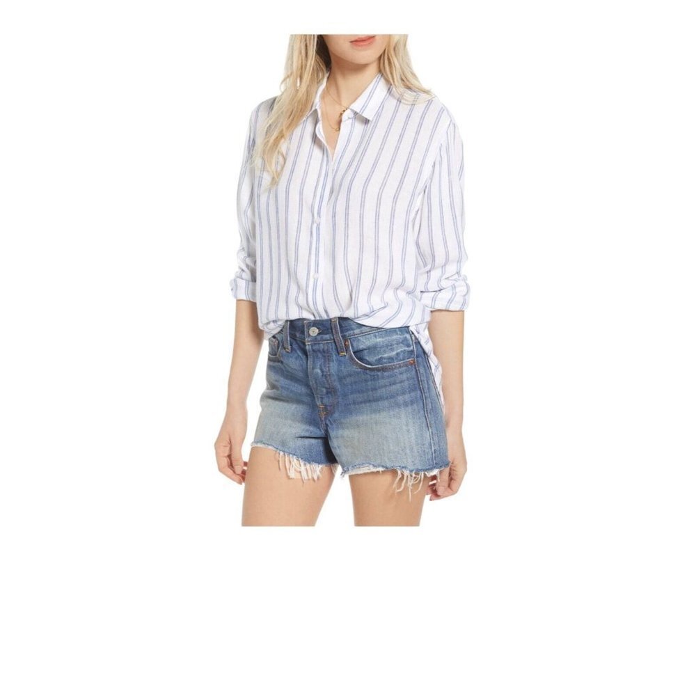 Rails Woman’s Sydney Button Down Front Back Metallic Stripe Glitter Shirt‎ SZ M
